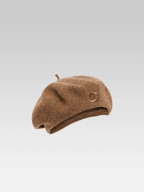 carel Béret laine marron logo C