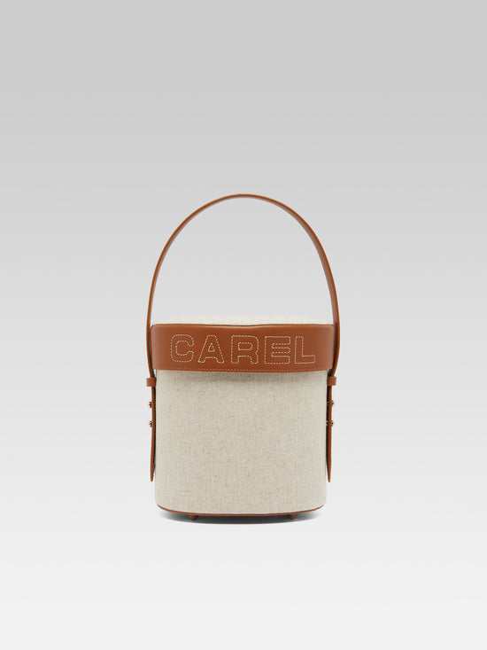 carel Bibi - Sac seau tissu écru et cuir camel carel Bibi - Sac seau tissu écru et cuir camel