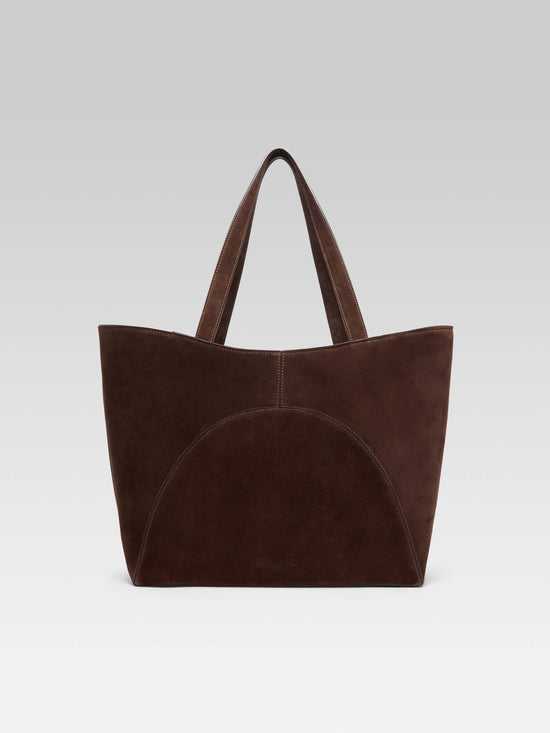 Carel Clemenceau - Sac Cabas Cuir Velours Marron