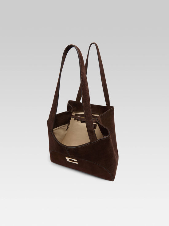 Carel Clemenceau - Sac Cabas Cuir Velours Marron