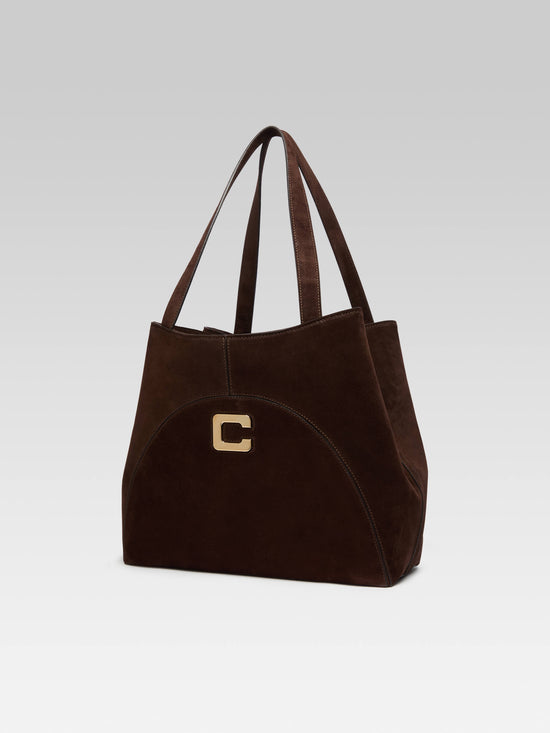 Carel Clemenceau - Sac Cabas Cuir Velours Marron