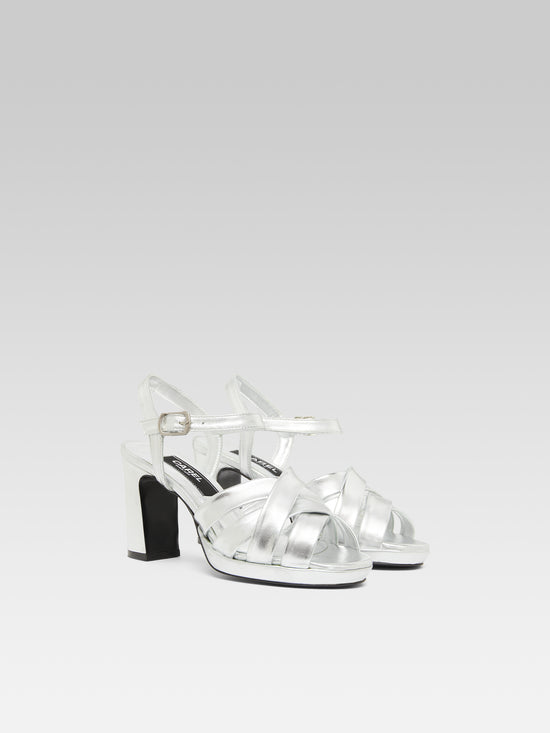 Carel Dancing - Sandales Cuir Laminé Argent