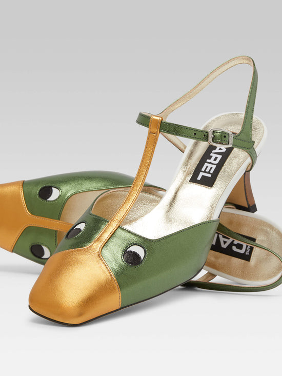 Carel Donald - Sandales Cuir Laminé Vert