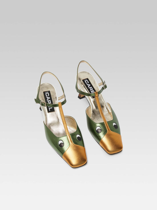 Carel Donald - Sandales Cuir Laminé Vert