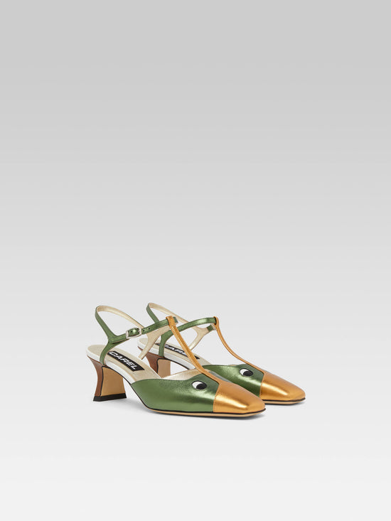 Carel Donald - Sandales Cuir Laminé Vert