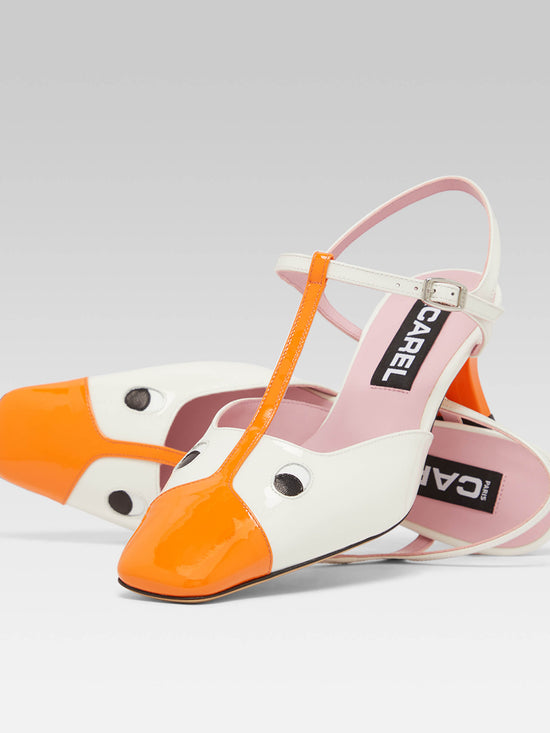 Carel Donald - Sandales Cuir Verni Orange Et Blanc