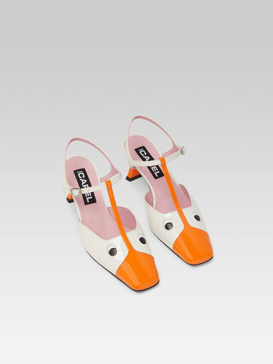 Carel Donald - Sandales Cuir Verni Orange Et Blanc