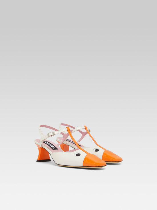 Carel Donald - Sandales Cuir Verni Orange Et Blanc