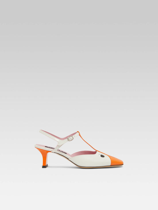 carel Donald - Sandales cuir verni orange et blanc