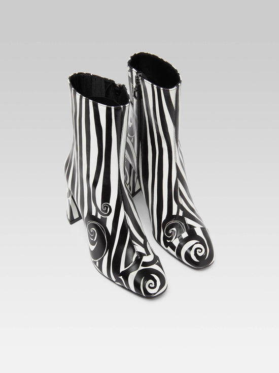 Carel Donna - Bottines Cuir Imprimé Noir Et Blanc