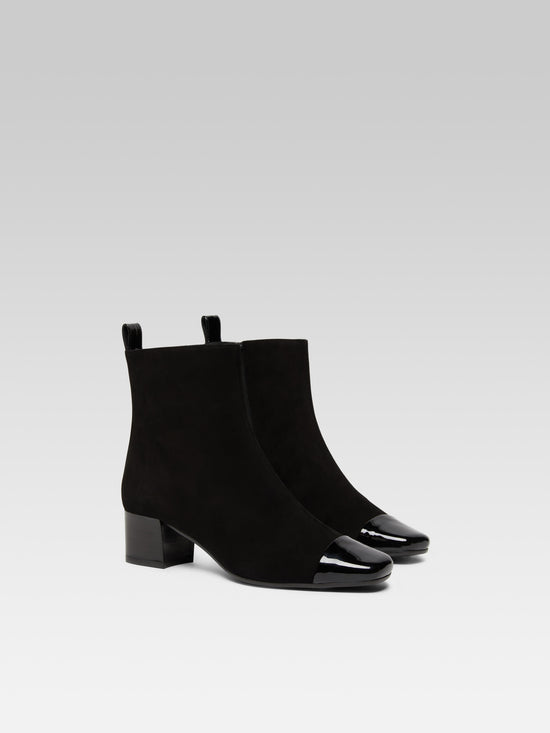 Carel Estime - Bottines Cuir Velours Et Verni Noir