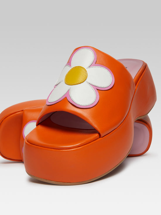 Carel Flower - Mules à Plateforme Cuir Orange
