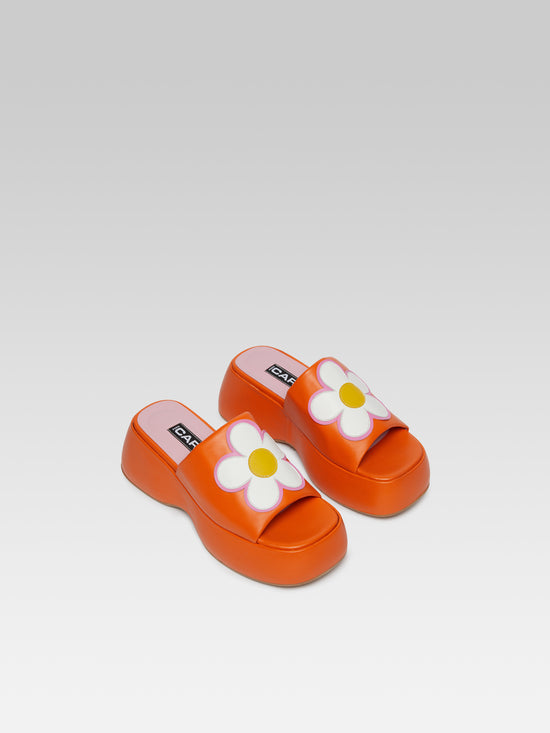 Carel Flower - Mules à Plateforme Cuir Orange