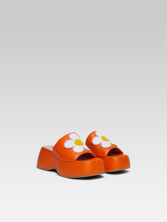 Carel Flower - Mules à Plateforme Cuir Orange