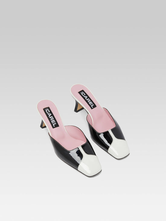 Carel Isa - Mules à Talons Cuir Verni Noir Et Blanc