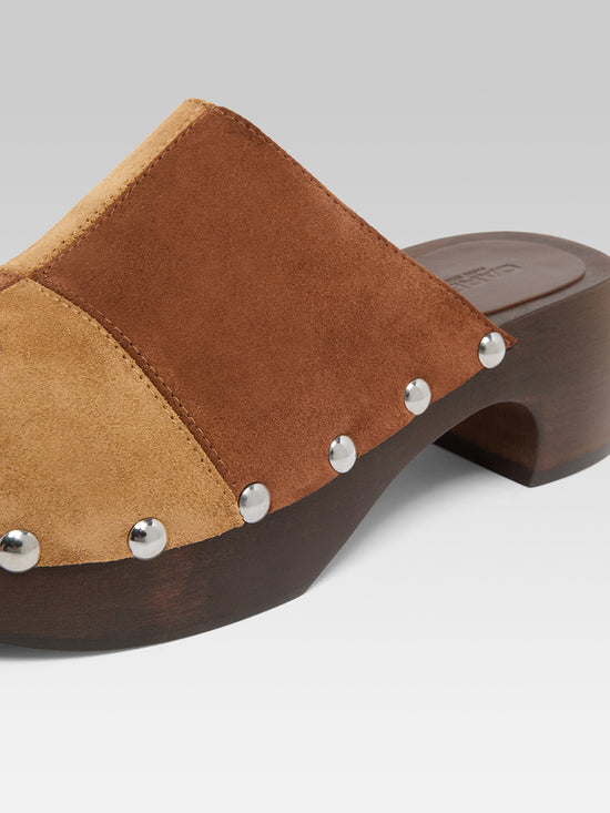 Carel Ivy - Sabots Cuir Velours Bi Marron