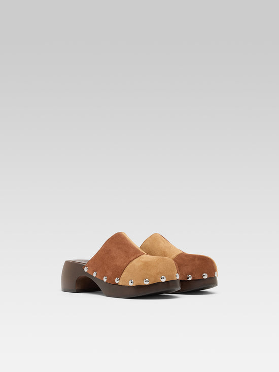 Carel Ivy - Sabots Cuir Velours Bi Marron