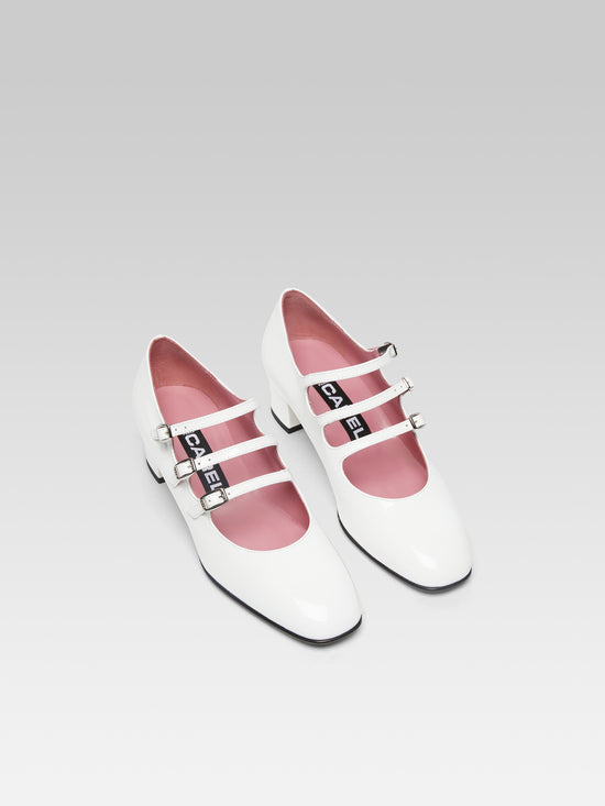 Carel Kina - Escarpins Babies Cuir Verni Blanc