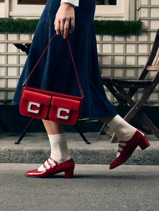 Carel Kina - Escarpins Babies Cuir Verni Rouge