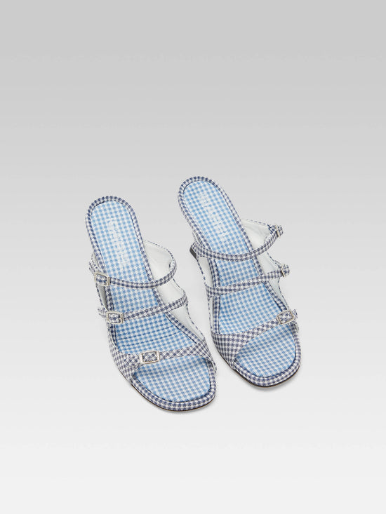 Carel Kitty - Mules Tissu Vichy Bleu Et Blanc