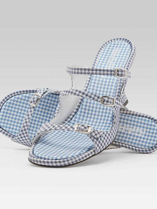 Carel Kitty - Mules Tissu Vichy Bleu Et Blanc