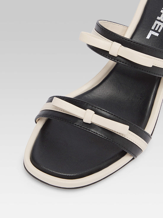 Carel Luna - Mules à Talons Cuir Noir Et Ivoire