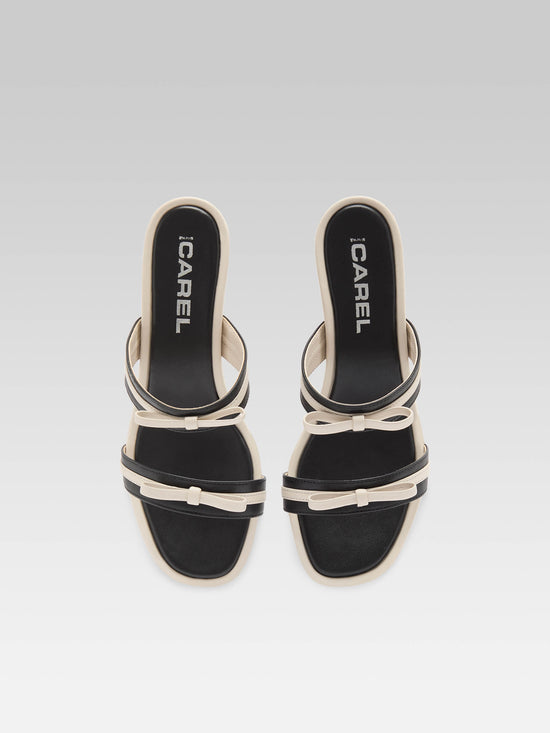 Carel Luna - Mules à Talons Cuir Noir Et Ivoire