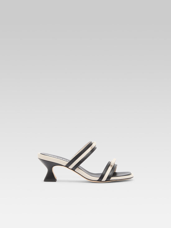 carel Luna - Mules à talons cuir noir et ivoire