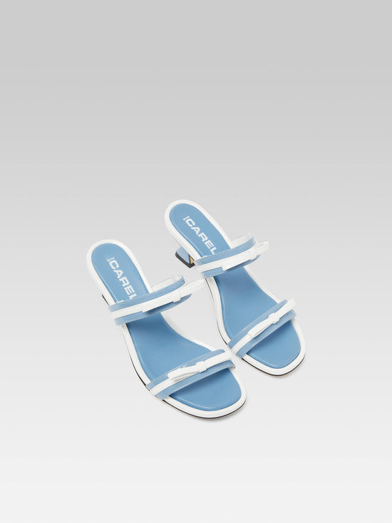 Carel Luna - Mules à Talons Cuir Verni Jean Et Blanc