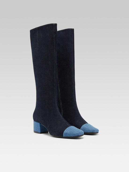 Carel Malaga - Bottes Bicolores Tissu Jean Bleu