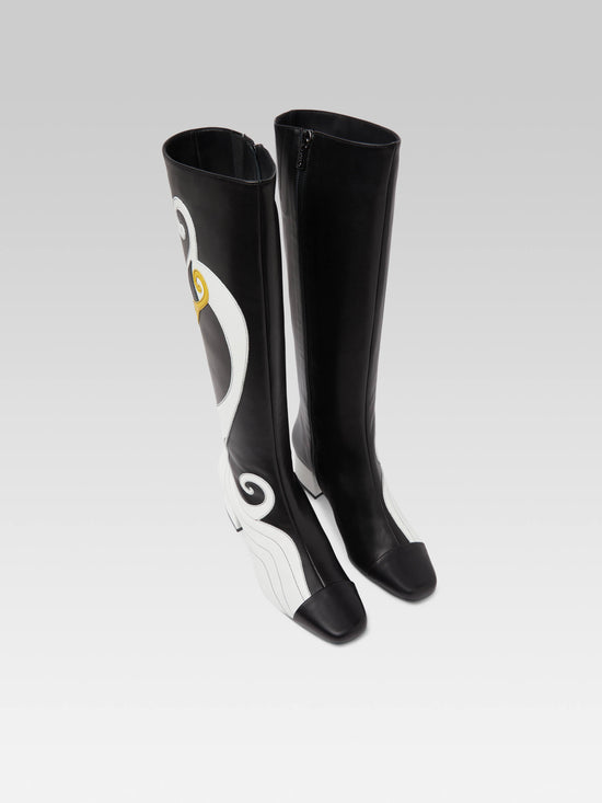 Carel Malaga - Bottes Cuir Noir Et Blanc Cygne