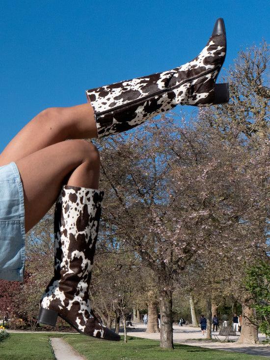 Carel Malaga - Bottes Cuir Pony Imprimé Vache
