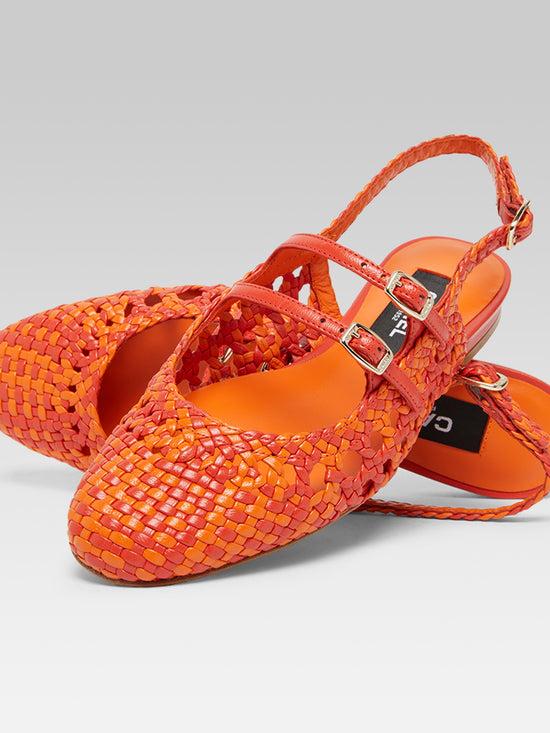 Carel Melon - Babies Slingback Cuir Tressé Bi Orange