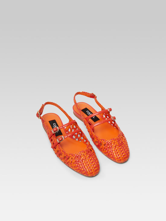 Carel Melon - Babies Slingback Cuir Tressé Bi Orange