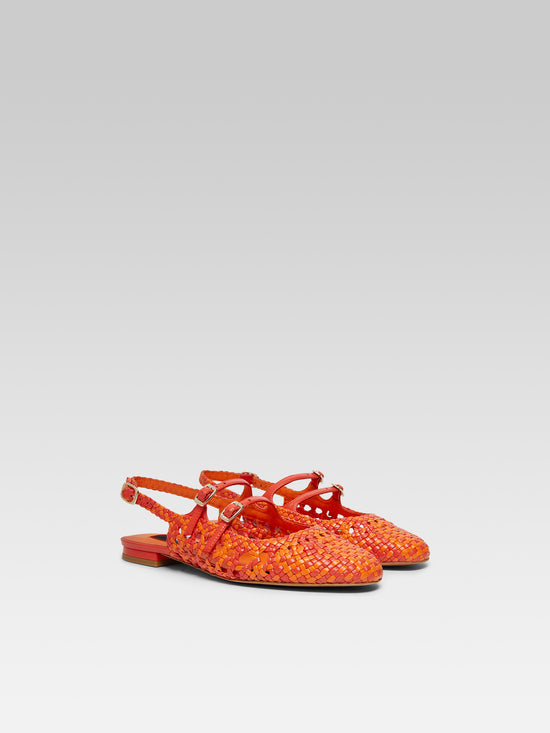Carel Melon - Babies Slingback Cuir Tressé Bi Orange
