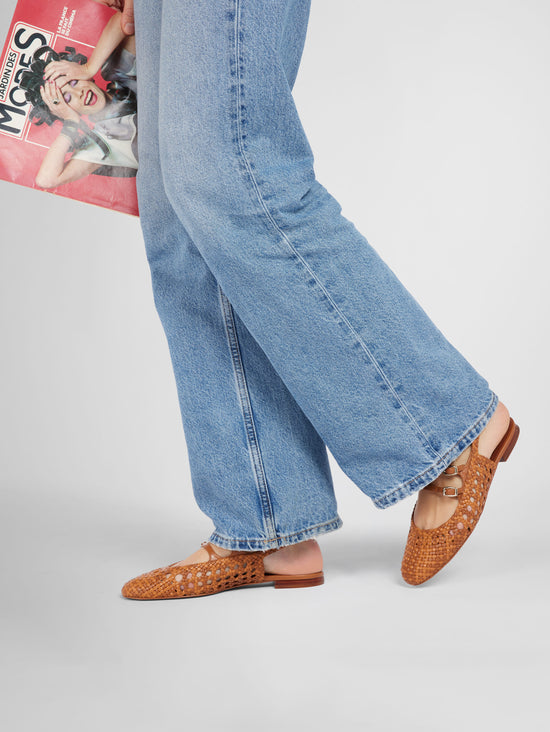 Carel Melon - Babies Slingback Cuir Tressé Camel