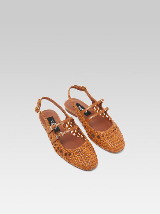 Carel Melon - Babies Slingback Cuir Tressé Camel