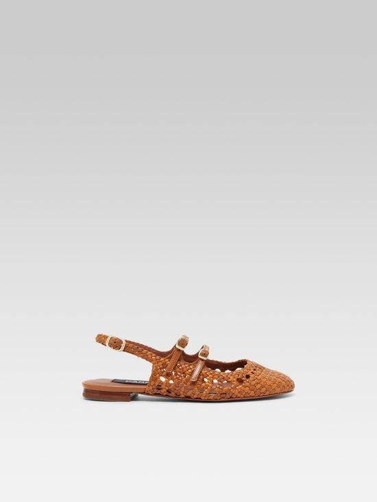 carel Melon - Babies slingback cuir tressé camel