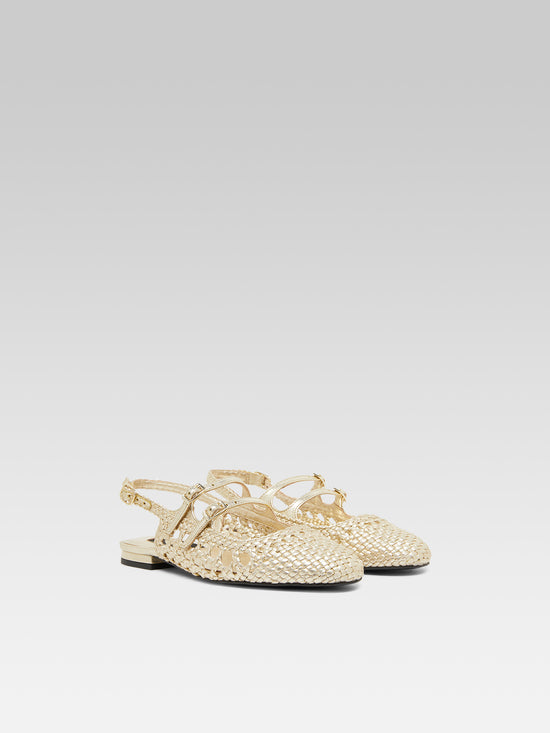 Carel Melon - Babies Slingback Cuir Tressé Platine