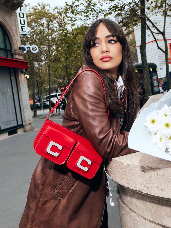 Carel Mimi - Sac Baguette Cuir Glacé Rouge