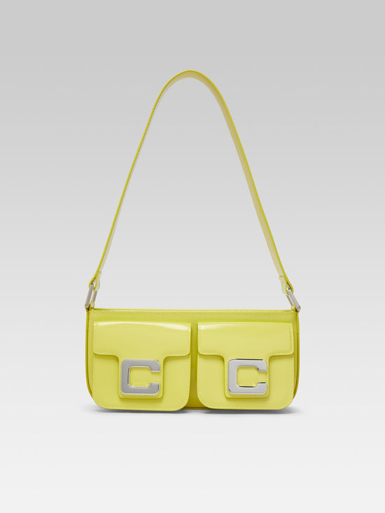 carel Mimi - Sac baguette cuir glacé vert citron
