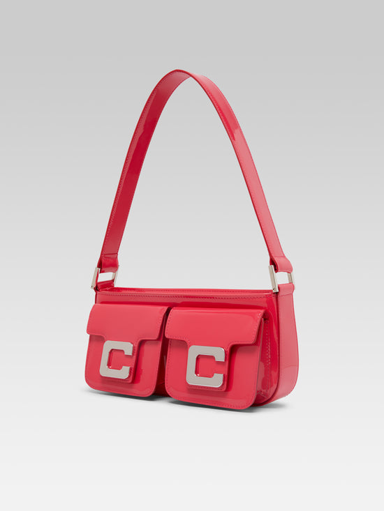 Carel Mimi - Sac Baguette Cuir Verni Upcyclé Rose