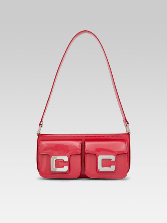 carel Mimi - Sac baguette cuir verni upcyclé rose