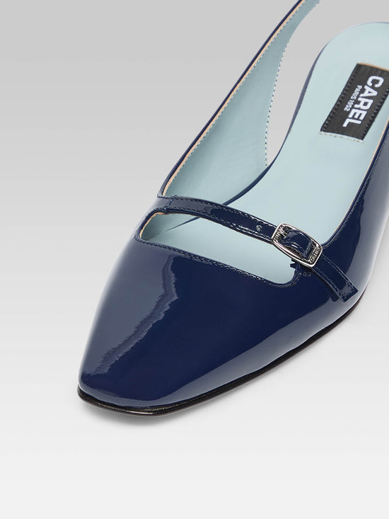 Carel Ninon - Ballerines Slingback Cuir Verni Bleu