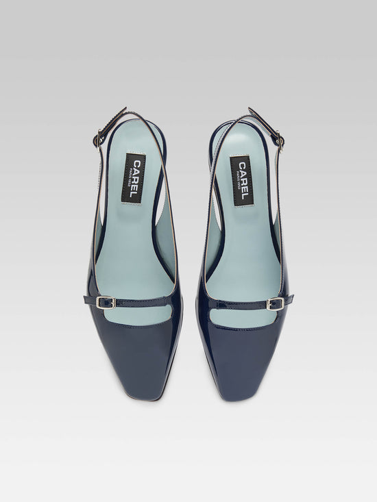 Carel Ninon - Ballerines Slingback Cuir Verni Bleu
