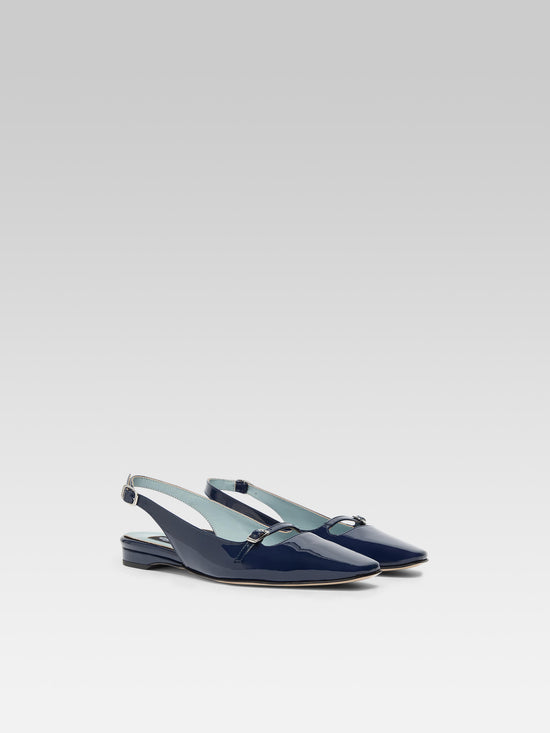 Carel Ninon - Ballerines Slingback Cuir Verni Bleu