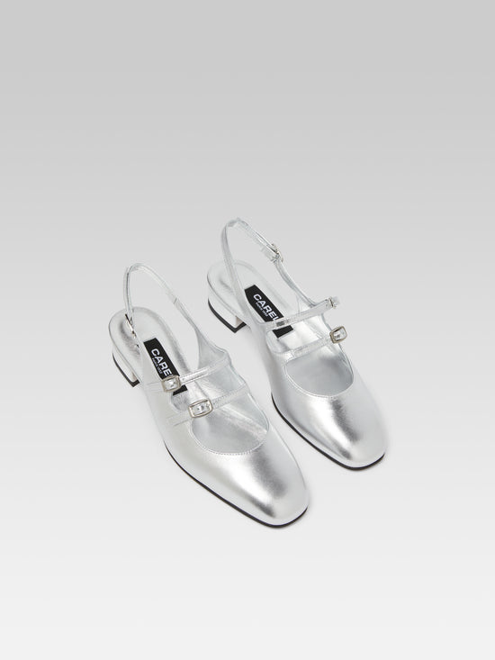 Carel Peche - Babies Slingback Cuir Laminé Argenté