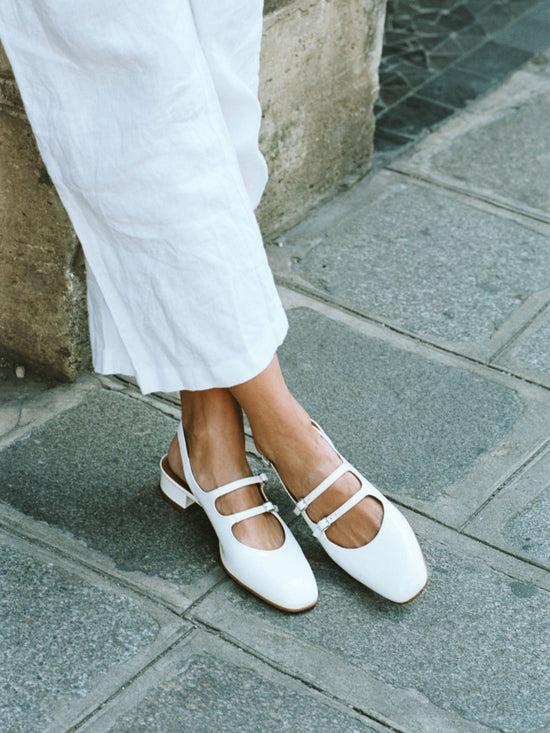Carel Peche - Babies Slingback Cuir Verni Blanc
