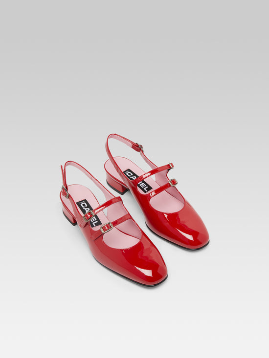 Carel Peche - Babies Slingback Cuir Verni Rouge