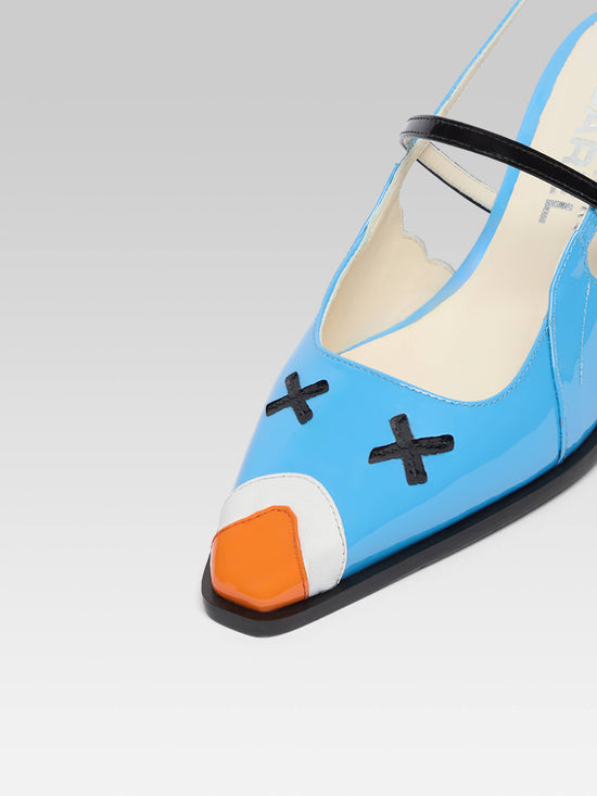 Carel Pigeon - Escarpins Slingback Cuir Verni Bleu